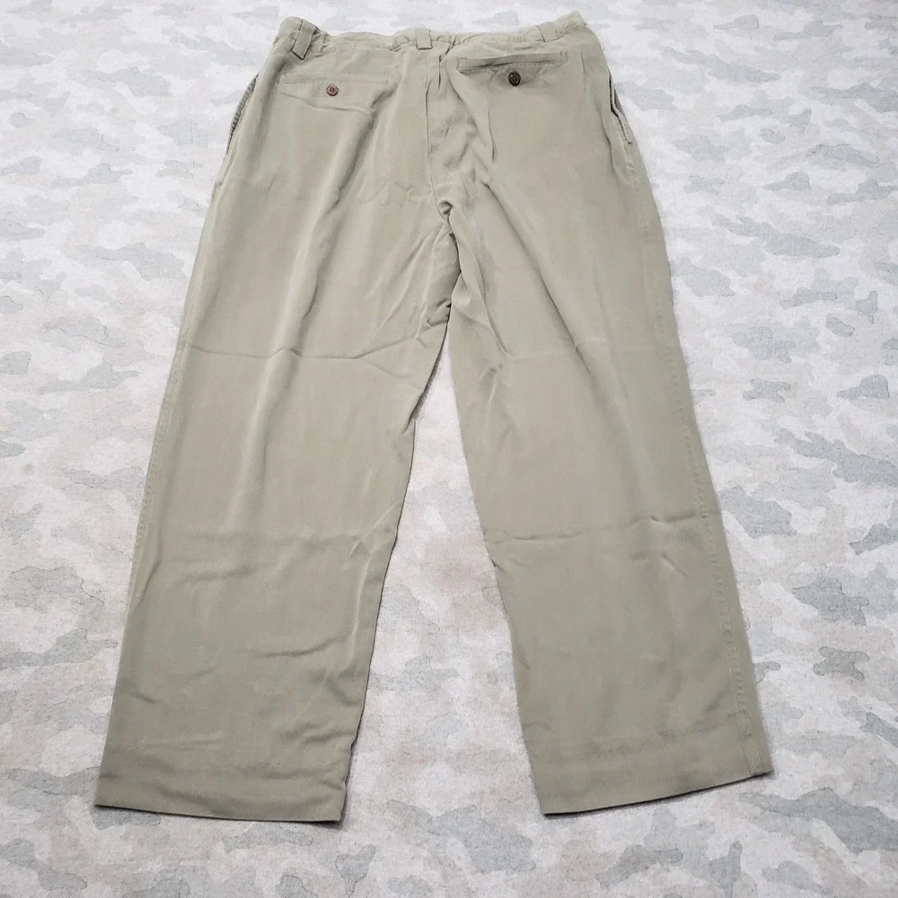 Tommy Bahama Pants Mens 38 Green Pleated 100% Silk Relaxed